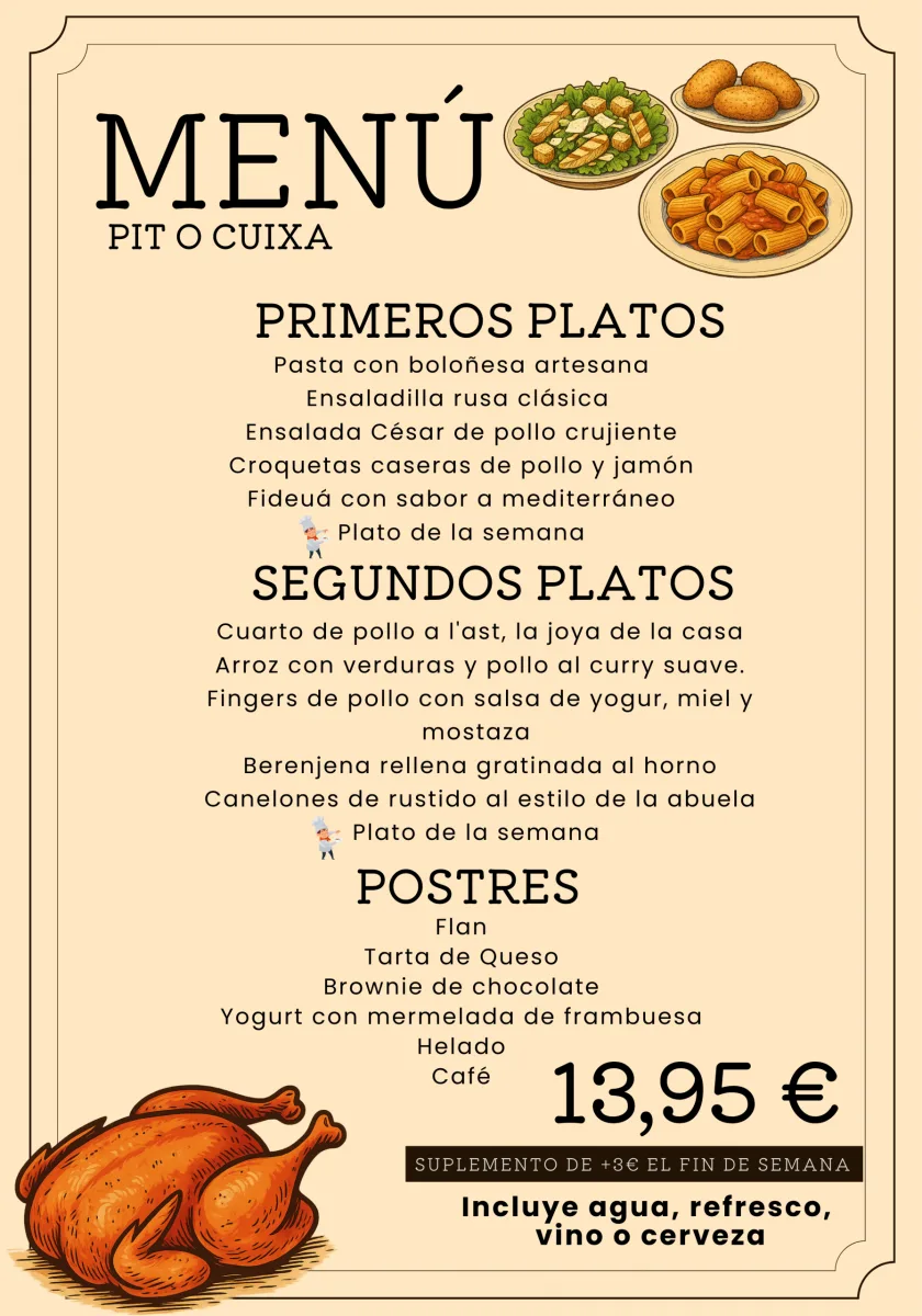 MENÚ PIT O CUIXA